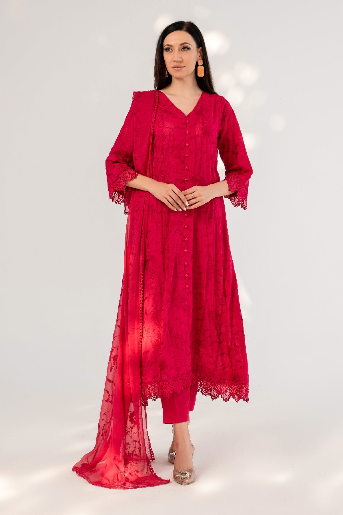 3-PC EMBROIDERED KARANDI FROCK