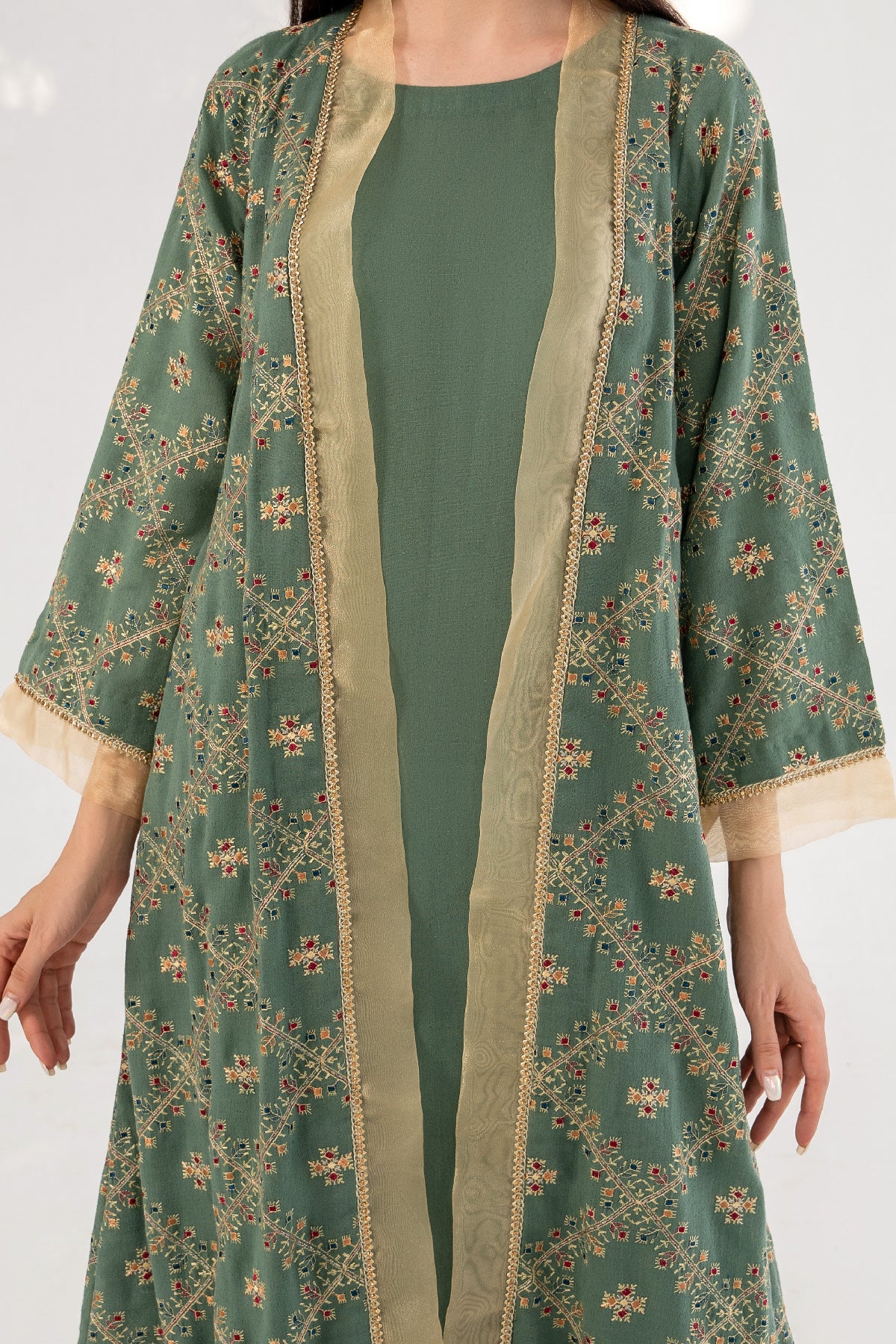 3-PC EMBROIDERED KARANDI SHRUG